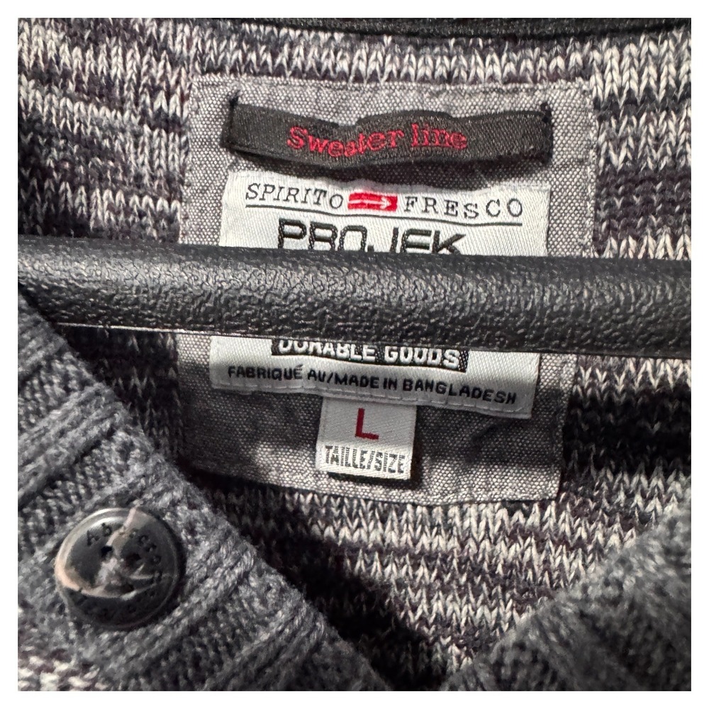 Spirit o Fresco ProJek Men's Henley Sweater Size L Marled Gray Long Sleeve - Picture 2 of 3